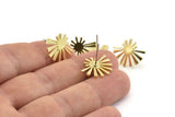 Brass Sun Earring, 6 Raw Brass Rising Sun Flag Stud Earrings (18x14x1mm) N1340