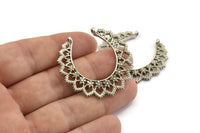 Silver Leaf Charm, Antique Silver Plated Brass Leaf Pendants With 2 Loops, Earrings, Findings (40x38x2mm) N1039