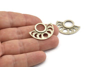 Moon Phases Pendant, Antique Silver Plated Brass Semi Circle Pendants, Earring Findings (29x22x1.2mm) N1004