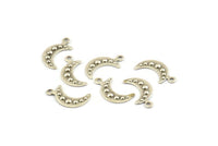 Silver Moon Charm, 24 Antique Silver Plated Brass Textured Horn Charms With 1 Loop, Pendant, Jewelry Finding (14x4x1mm) A0941