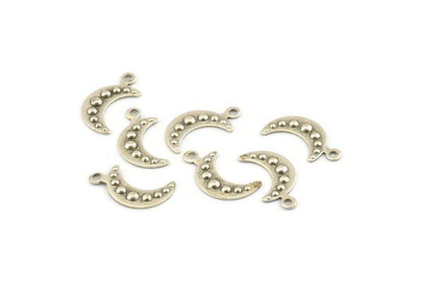 Silver Moon Charm, 24 Antique Silver Plated Brass Textured Horn Charms With 1 Loop, Pendant, Jewelry Finding (14x4x1mm) A0941