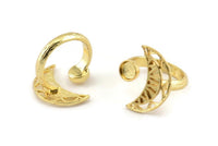 Gold Ring Setting,  Gold Plated Brass Moon And Planet Ring With 1 Stone Settings - Pad Size 6mm N1273