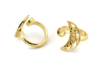 Gold Ring Setting,  Gold Plated Brass Moon And Planet Ring With 1 Stone Settings - Pad Size 6mm N1273