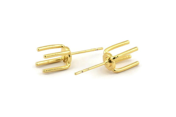 Gold Claw Earring, 4 Gold Plated Brass 4 Claw Stud Earrings (23mm) N1136