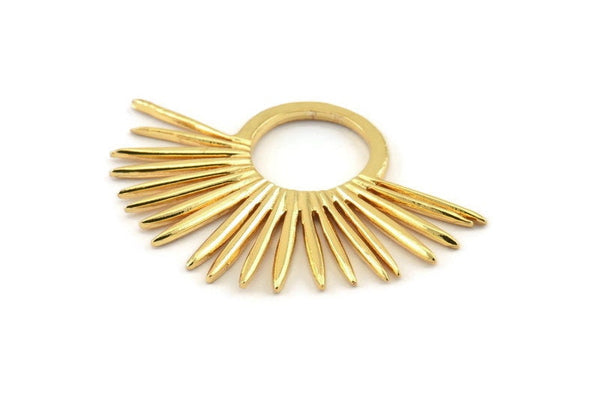 Gold Sun Charm, Gold Plated Brass Sunshine Charms, Pendants, Findings (43x30mm) N1146