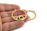 Brass Eye Charm, 2 Raw Brass Eye Pendants With 1 Loop, Findings (37x34x1.5mm) N1344