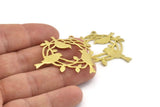 Brass Bird Charm, Raw Brass Bird Pendants With 1 Loop (31x37x1.2mm) N1309