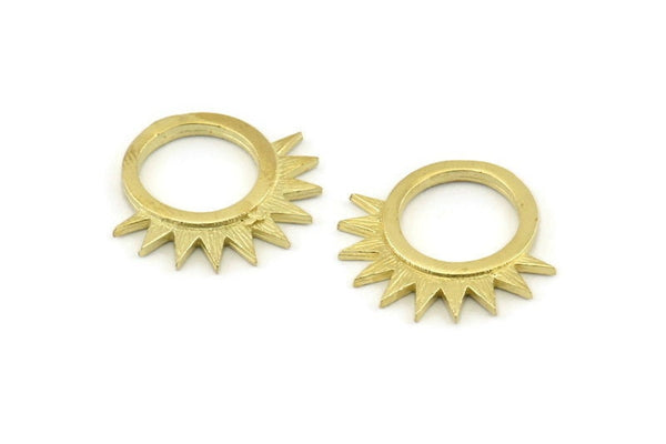 Brass Sun Charm, 4 Raw Brass Sunshine Charms, Pendants, Findings (22x20x1.5mm) N1292