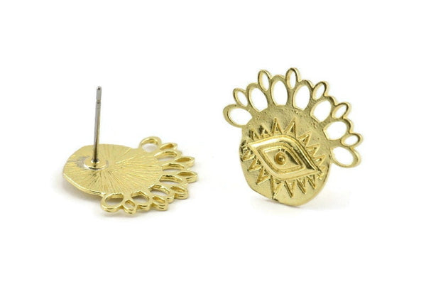 Brass Eye Earring, 6 Raw Brass Eye Stud Earrings (20x18x0.80mm) N1305