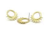 Brass Sun Earring, 4 Raw Brass Sunshine Stud Earrings (21x20x1.5mm) N1304