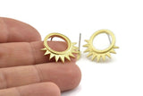 Brass Sun Earring, 4 Raw Brass Sunshine Stud Earrings (21x20x1.5mm) N1304