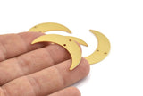 Gold Moon Charm, 2 Gold Plated Brass Crescent Moon Charms With 2 Holes, Connectors (35x9x0.80mm) M171