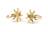 Gold Ring Setting, Gold Plated Brass Moon Ring With 1 Stone Setting - Pad Size 6mm N1152