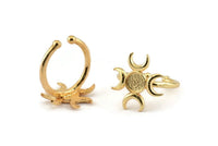 Gold Ring Setting, Gold Plated Brass Moon Ring With 1 Stone Setting - Pad Size 6mm N1152
