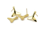 Fish Tail Earring, 2 Gold Plated Brass Fish Tail Stud Earrings (18x16mm) N1077