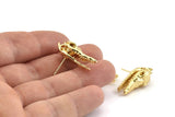 Gold Crocodile Earring, 2 Gold Plated Brass Crocodile Stud Earrings (27x10mm) N0961