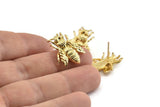 Gold Bee Earring, 2 Gold Plated Brass Bee Stud Earrings (22x20mm) N0916
