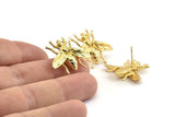 Gold Bug Earring, 2 Gold Plated Brass Bug Fly Insect Stud Earrings (23x26mm) N0917