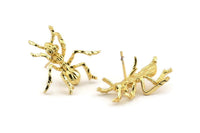 Gold Ant Earring, 2 Gold Plated Brass Ant Stud Earrings (25x18mm) N0918