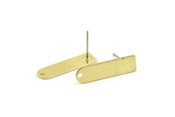 Stud Earring - 8 Raw Brass Stud Earrings With 1 Hole (23x6x0.80mm) M951 A1550