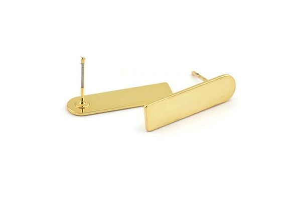 Stud Earring, 4 Gold Plated Copper D Shape Stud Earrings (23x6x0.80mm) M090 A1491 Q0979