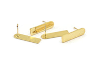 Stud Earring, 4 Gold Plated Copper D Shape Stud Earrings (23x6x0.80mm) M090 A1491 Q0979