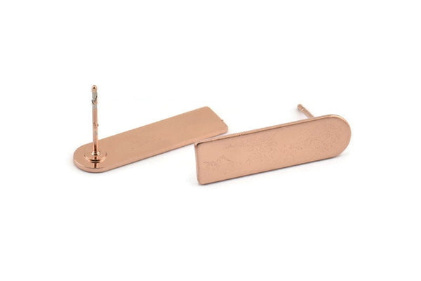 Stud Earring, 4 Rose Gold Plated Copper D Shape Stud Earrings (23x6x0.80mm) M090 A1491 Q0979