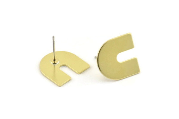 Stud Earring, 8  Raw Brass U Shaped Stud Earrings (15x1mm) M03414 A5480