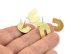 Stud Earring, 8 Textured Raw Brass U Shaped Stud Earrings (15x0.80mm) M162 A1560