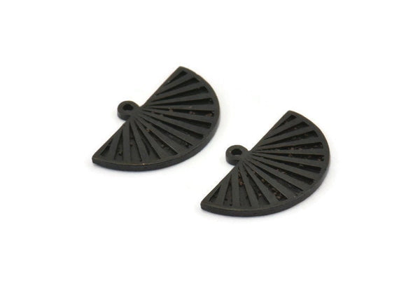 Semi Circle Charm, 4 Oxidized Black Brass Half Moon Charms With 1 Loop, Findings, Pendants (22x14x1.2mm) N1091 H1676