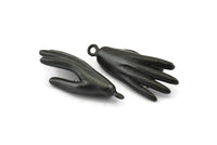 Black Hand Charm, Oxidized Black Brass Hand Charms With 1 Loop, Pendants, Earrings, Findings (37x15mm) N1055 H1164