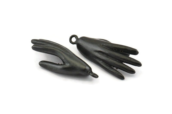 Black Hand Charm, Oxidized Black Brass Hand Charms With 1 Loop, Pendants, Earrings, Findings (37x15mm) N1055 H1164