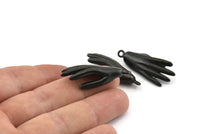 Black Hand Charm, Oxidized Black Brass Hand Charms With 1 Loop, Pendants, Earrings, Findings (37x15mm) N1055 H1164