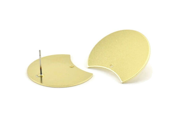 Brass Moon Earring, 4 Raw Brass Moon Stud Earrings With 1 Hole (28x21x0.80mm) M050 A1513