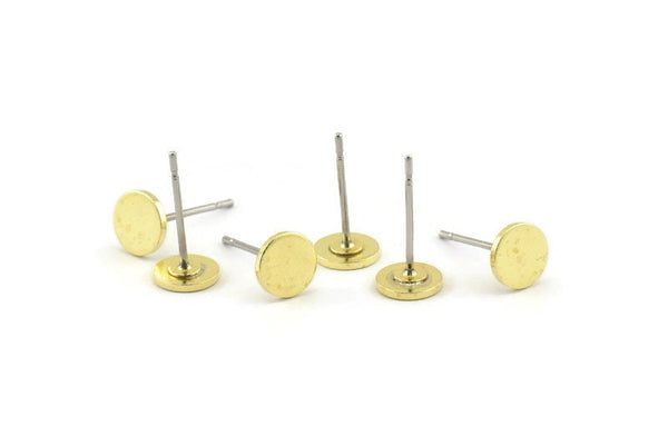 Brass Round Earring 12 Raw Brass Round Stud Earrings (6x0.80mm) M035 A1515