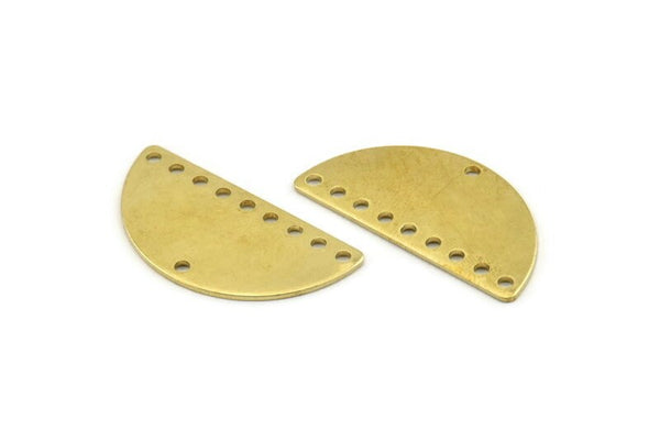 Half Moon Charm, 10 Raw Brass Semi Circle Blanks With 10 Holes (30x15x0.80mm) A1573