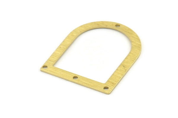 D Shape Rings - 10 Textured Raw Brass D Shape Charms With 4 Holes, Pendants (35x28x0.80mm) M382