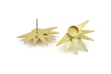 Brass Sun Earring, 4 Raw Brass Sunshine Stud Earrings - Pad Size 8mm N0700