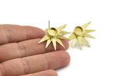 Brass Sun Earring, 4 Raw Brass Sunshine Stud Earrings - Pad Size 8mm N0700