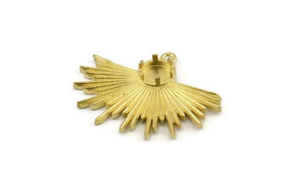 Brass Sun Charm, Raw Brass Sunshine Charm Earrings With 1 Loop, Pendants - Pad Size 6mm (24x30mm) N0733