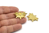 Brass Badge Charm, Raw Brass Rosette Charm Pendants With 1 Loop, Earrings - Pad Size 6mm (33x24mm) N0751