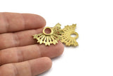 Brass Badge Charm, Raw Brass Rosette Charm Pendants, Earrings, Findings (32x21mm) N0754
