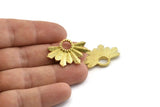 Brass Badge Charm, Raw Brass Rosette Charm Pendants, Earrings, Findings (30x21mm) N0755