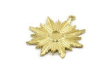 Brass Badge Charm, Raw Brass Rosette Charm Pendants With 1 Loop, Earrings - Pad Size 6mm (37x34mm) N0757