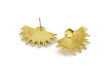 Brass Sunshine Earring, 2 Raw Brass Sunshine Badge Stud Earrings - Pad Size 6mm (31x21mm) N0769