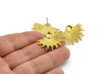 Brass Sunshine Earring, 2 Raw Brass Sunshine Badge Stud Earrings - Pad Size 6mm (31x21mm) N0769