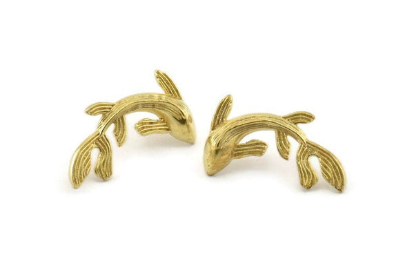 Brass Fish Earring, 2 Raw Brass Fish Stud Earrings (28x16mm) N0774