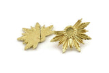 Brass Rosette Earring, 2 Raw Brass Badge Stud Earrings - Pad Size 6mm (33x22mm) N0775