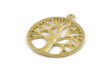 Brass Tree Charm, 2 Raw Brass Tree Pendants With 1 Loop, Findings (33x29mm) N1310