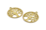 Brass Tree Charm, 2 Raw Brass Tree Pendants With 1 Loop, Findings (33x29mm) N1310